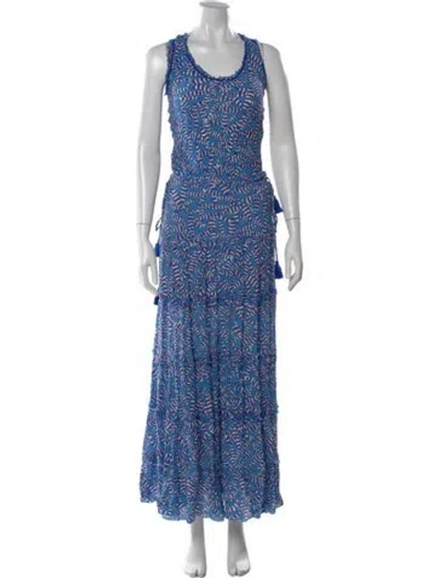 Pre-owned Poupette St Barth Printed Long Dress In Blue