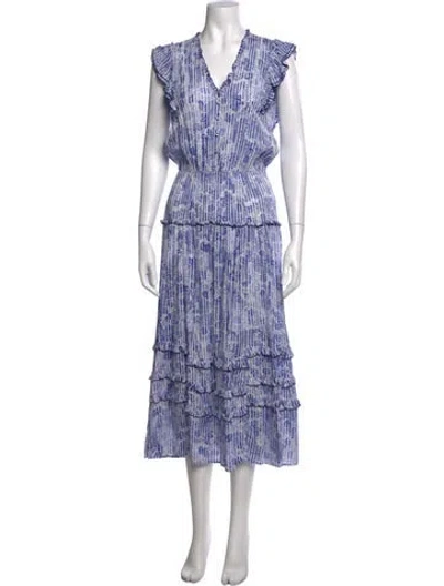 Pre-owned Poupette St Barth Printed Long Dress In Blue