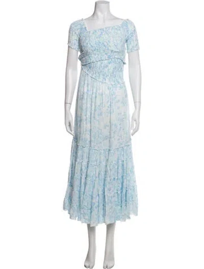 Pre-owned Poupette St Barth Printed Long Dress In Blue