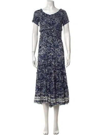 Pre-owned Poupette St Barth Printed Long Dress In Blue
