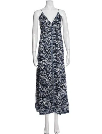 Pre-owned Poupette St Barth Printed Long Dress In Blue/white