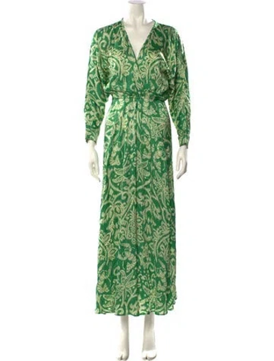 Pre-owned Poupette St Barth Printed Long Dress In Green