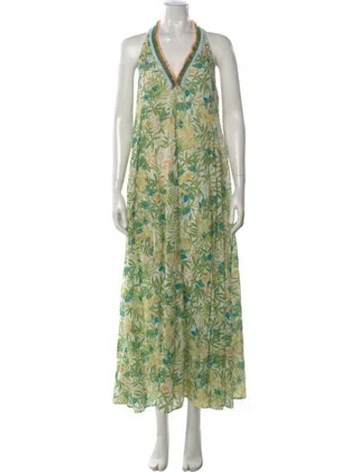 Pre-owned Poupette St Barth Printed Long Dress In Green