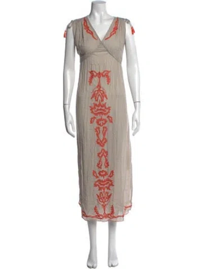 Pre-owned Poupette St Barth Printed Long Dress In Neutrals