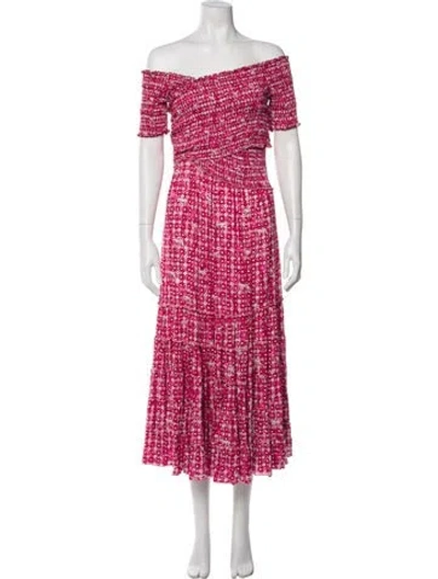 Pre-owned Poupette St Barth Printed Long Dress In Pink