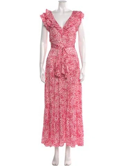 Pre-owned Poupette St Barth Printed Long Dress In Pink