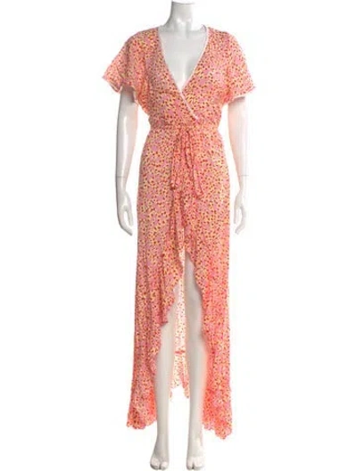 Pre-owned Poupette St Barth Printed Long Dress In Pink