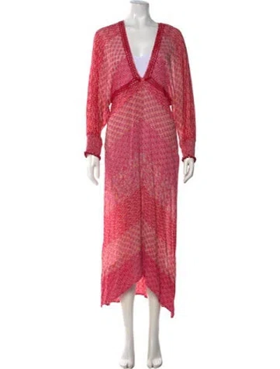 Pre-owned Poupette St Barth Printed Long Dress In Pink