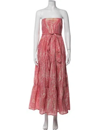 Pre-owned Poupette St Barth Printed Long Dress In Pink