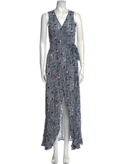 Pre-owned Poupette St Barth Printed Long Dress W/ Tags In Blue