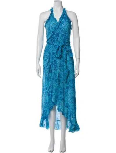 Pre-owned Poupette St Barth Printed Long Dress W/ Tags In Blue