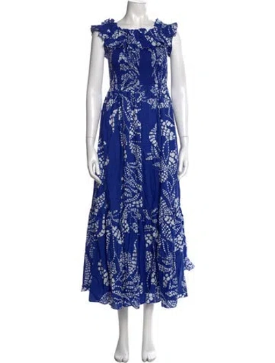 Pre-owned Poupette St Barth Printed Long Dress W/ Tags In Blue