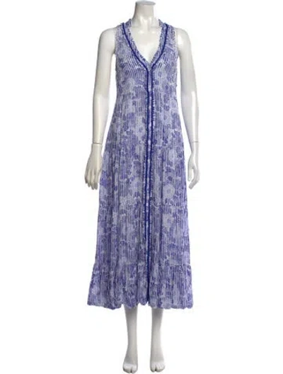 Pre-owned Poupette St Barth Printed Long Dress W/ Tags In Blue