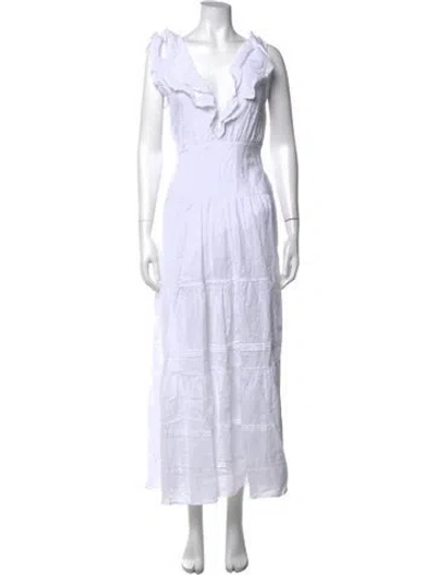 Pre-owned Poupette St Barth Printed Long Dress W/ Tags In White