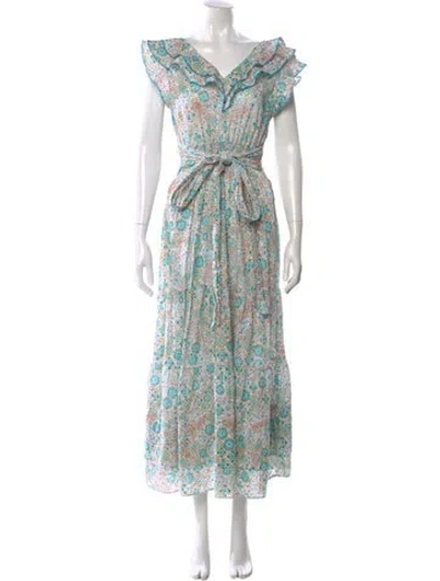 Pre-owned Poupette St Barth Printed Long Dress In White