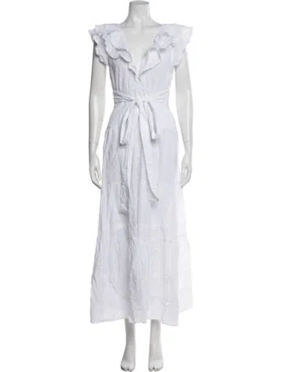 Pre-owned Poupette St Barth Printed Long Dress In White