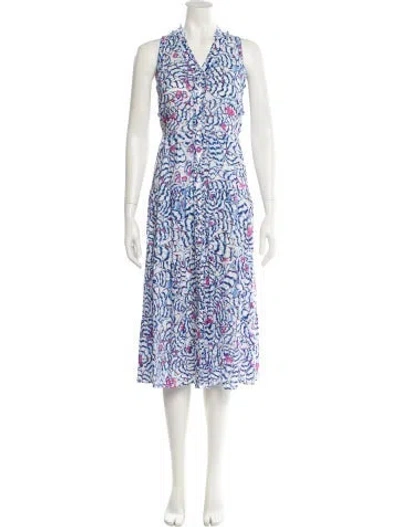 Pre-owned Poupette St Barth Printed Midi Length Dress In Blue