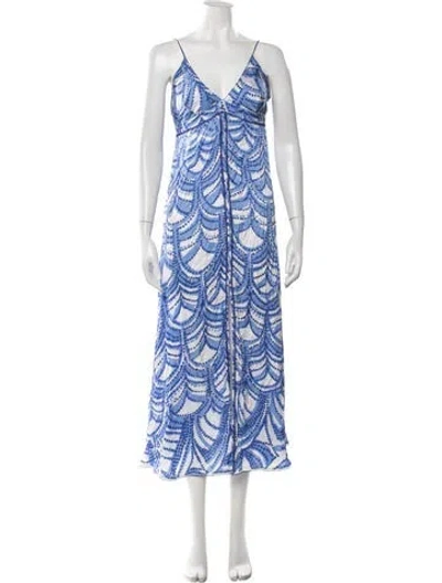 Pre-owned Poupette St Barth Printed Midi Length Dress In Blue