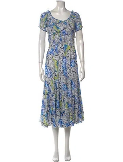 Pre-owned Poupette St Barth Printed Midi Length Dress In Blue