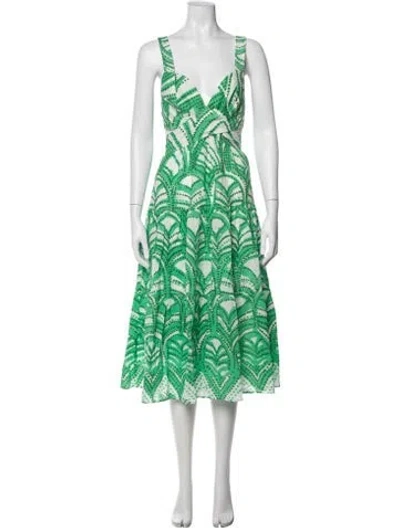 Pre-owned Poupette St Barth Printed Midi Length Dress In Green
