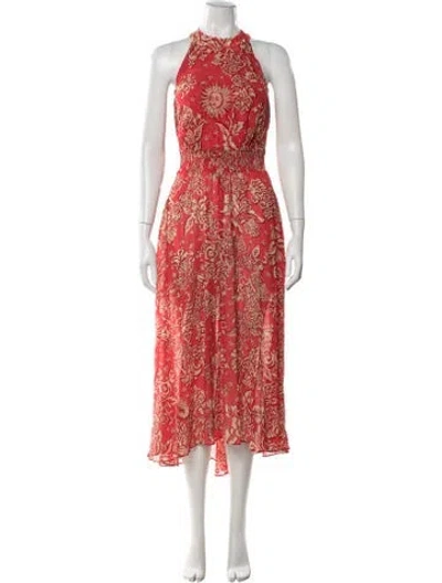 Pre-owned Poupette St Barth Printed Midi Length Dress In Red