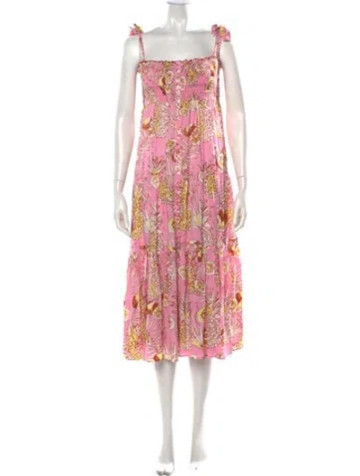 Pre-owned Poupette St Barth Printed Midi Length Dress W/ Tags In Pink
