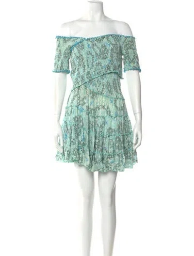Pre-owned Poupette St Barth Printed Mini Dress In Blue