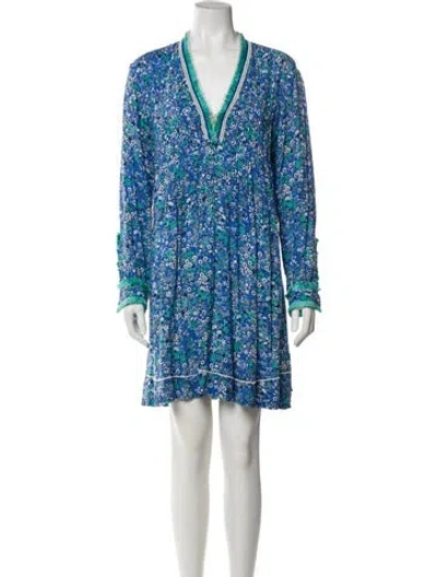 Pre-owned Poupette St Barth Printed Mini Dress In Blue