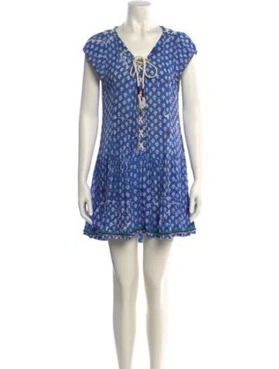 Pre-owned Poupette St Barth Printed Mini Dress In Blue