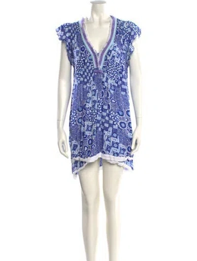 Pre-owned Poupette St Barth Printed Mini Dress In Blue