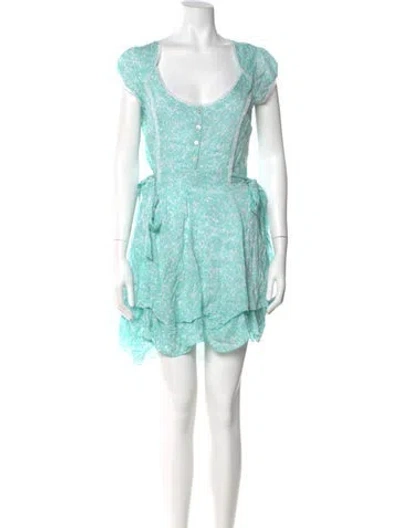 Pre-owned Poupette St Barth Printed Mini Dress In Blue