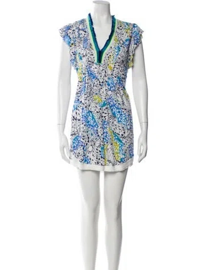 Pre-owned Poupette St Barth Printed Mini Dress In Blue
