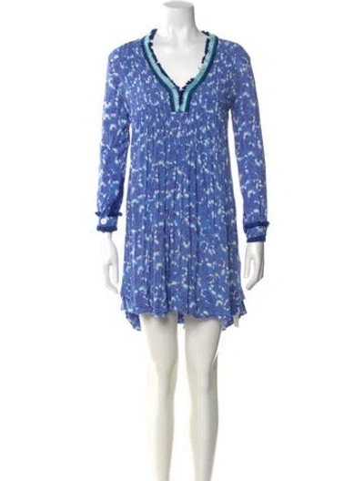 Pre-owned Poupette St Barth Printed Mini Dress In Blue