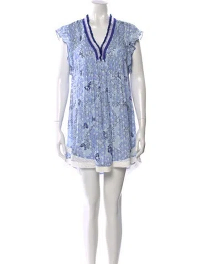 Pre-owned Poupette St Barth Printed Mini Dress In Blue