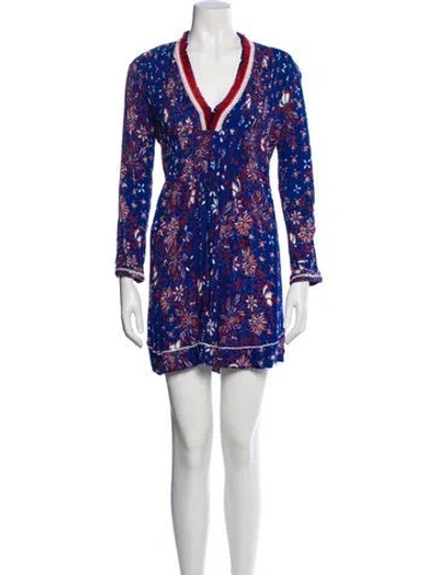 Pre-owned Poupette St Barth Printed Mini Dress In Blue