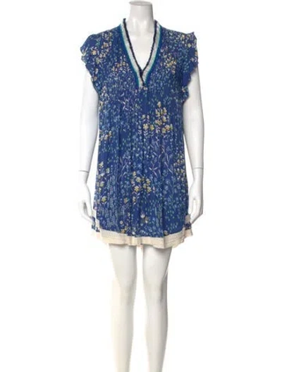 Pre-owned Poupette St Barth Printed Mini Dress In Blue