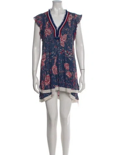 Pre-owned Poupette St Barth Printed Mini Dress In Blue
