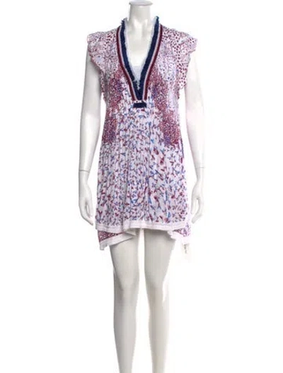 Pre-owned Poupette St Barth Printed Mini Dress In Burgundy/white