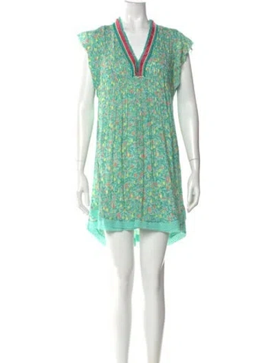 Pre-owned Poupette St Barth Printed Mini Dress In Green
