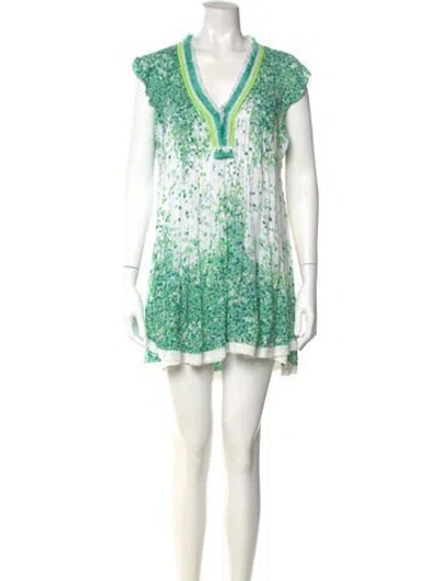 Pre-owned Poupette St Barth Printed Mini Dress In Green