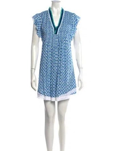 Pre-owned Poupette St Barth Printed Mini Dress W/ Tags In Blue/green