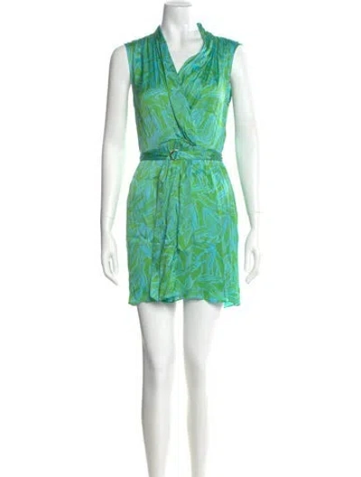 Pre-owned Poupette St Barth Printed Mini Dress W/ Tags In Green