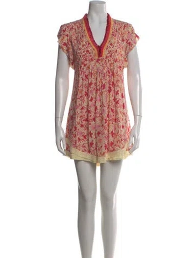 Pre-owned Poupette St Barth Printed Mini Dress In Yellow
