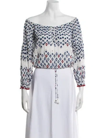 Pre-owned Poupette St Barth Printed Off-the-shoulder Blouse In White