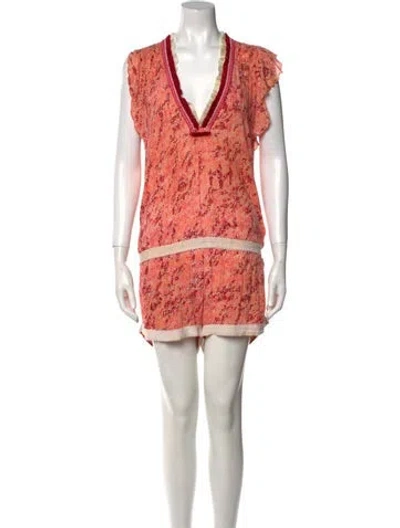 Pre-owned Poupette St Barth Printed Plunge Neckline Romper In Multi