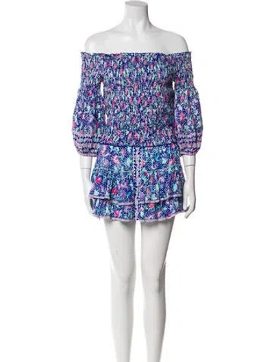 Pre-owned Poupette St Barth Printed Ruffle Embellishment Skirt Set In Blue
