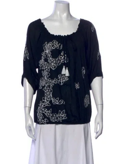 Pre-owned Poupette St Barth Printed Scoop Neck Blouse In Blue