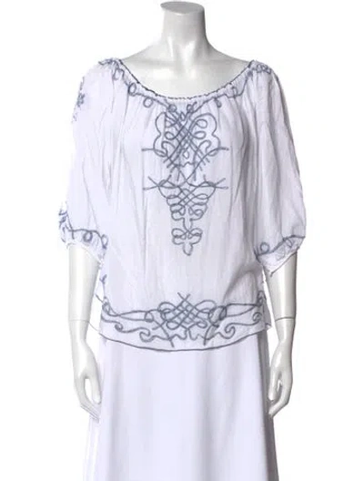 Pre-owned Poupette St Barth Printed Scoop Neck Blouse In White
