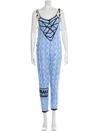 Pre-owned Poupette St Barth Printed Scoop Neck Jumpsuit In Blue
