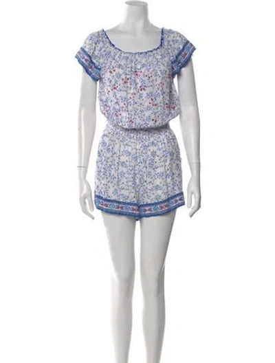 Pre-owned Poupette St Barth Printed Scoop Neck Romper In White